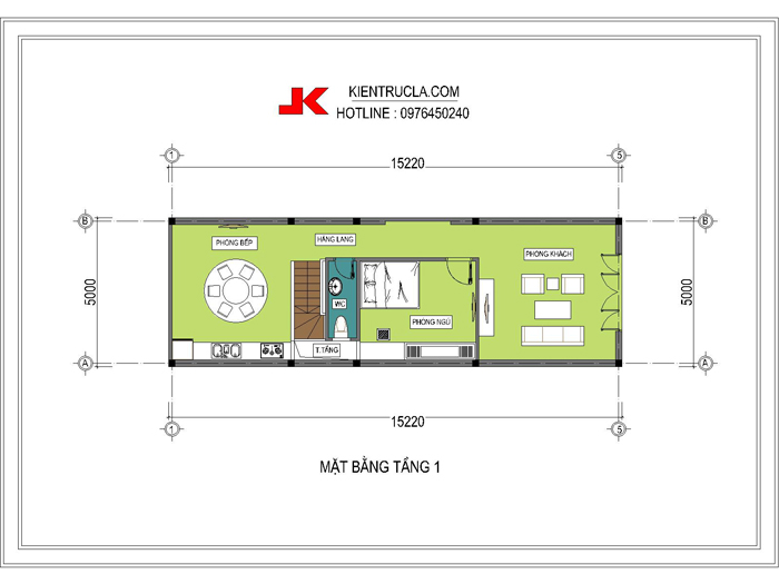 Tư vấn thiết kế kiến trúc nhà đẹp 2,5 tầng diện tích 5x18m