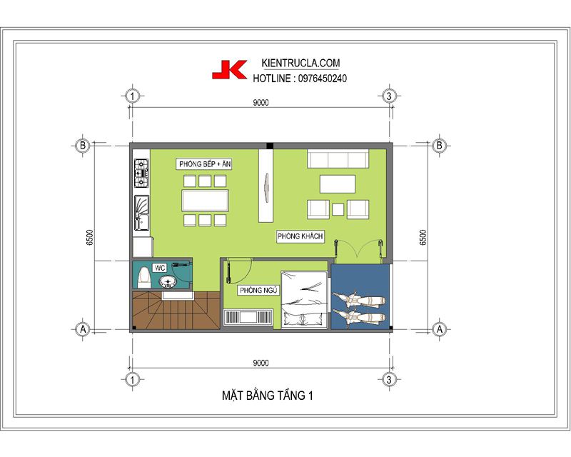 Tư vấn thiết kế kiến trúc nhà đẹp nhà 3 tầng diện tích 6,5x9 m
