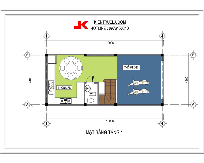 Tư vấn thiết kế kiến trúc nhà đẹp nhà 3,5 tầng hợp phong thủy trên diện tích 4,4x10m
