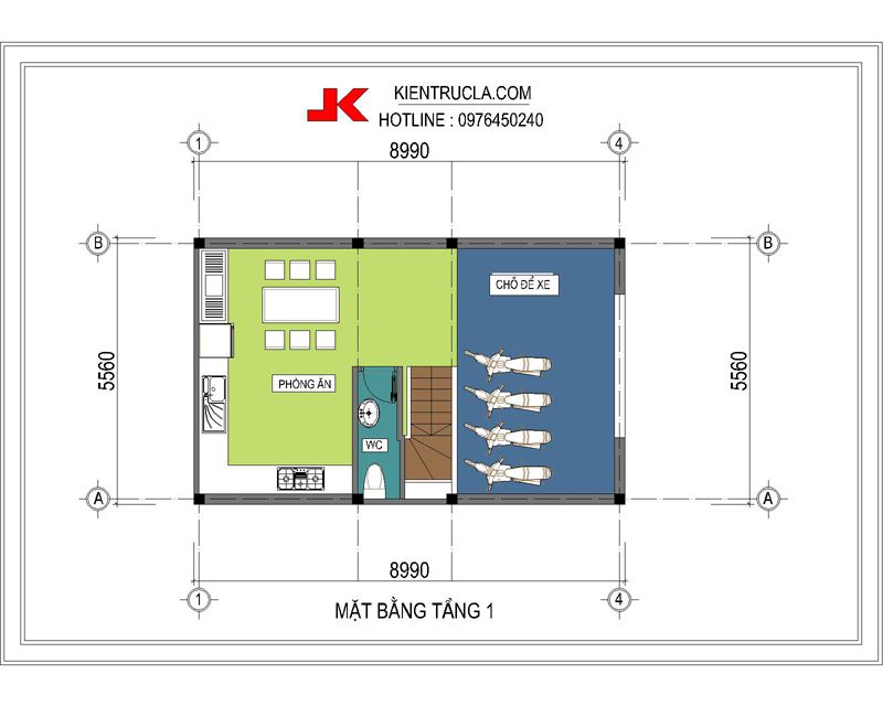 Tư vấn thiết kế nhà đẹp nhà 4 tầng trên mảnh đất 50m2 (5,56 x 8,98m)