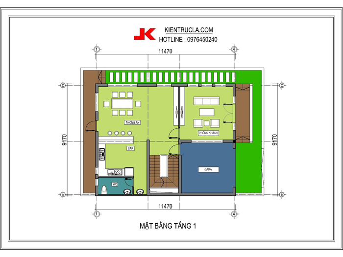 Tư vấn thiết kế kiến trúc nhà đẹp chữ L diện tính 10,5x15m