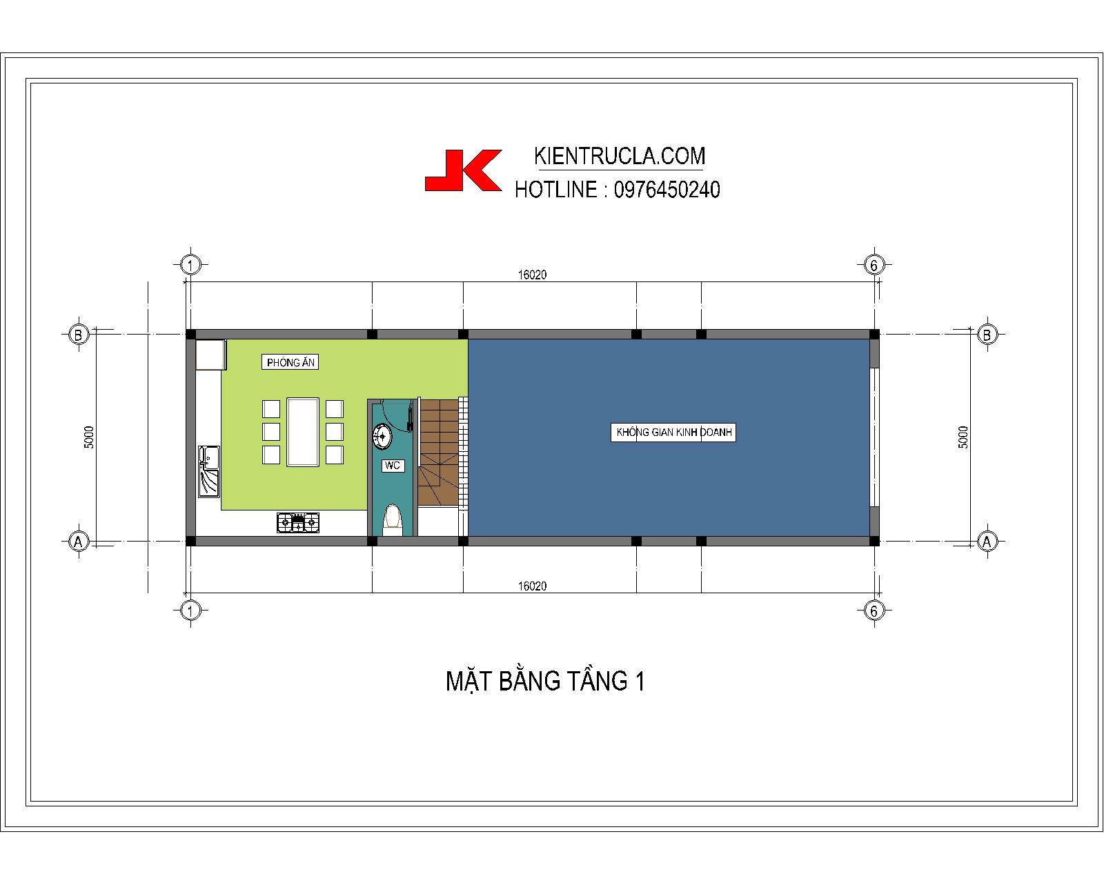 Tư vấn thiết kế kiến trúc nhà đẹp 2,5 tầng diện tích 5x20m