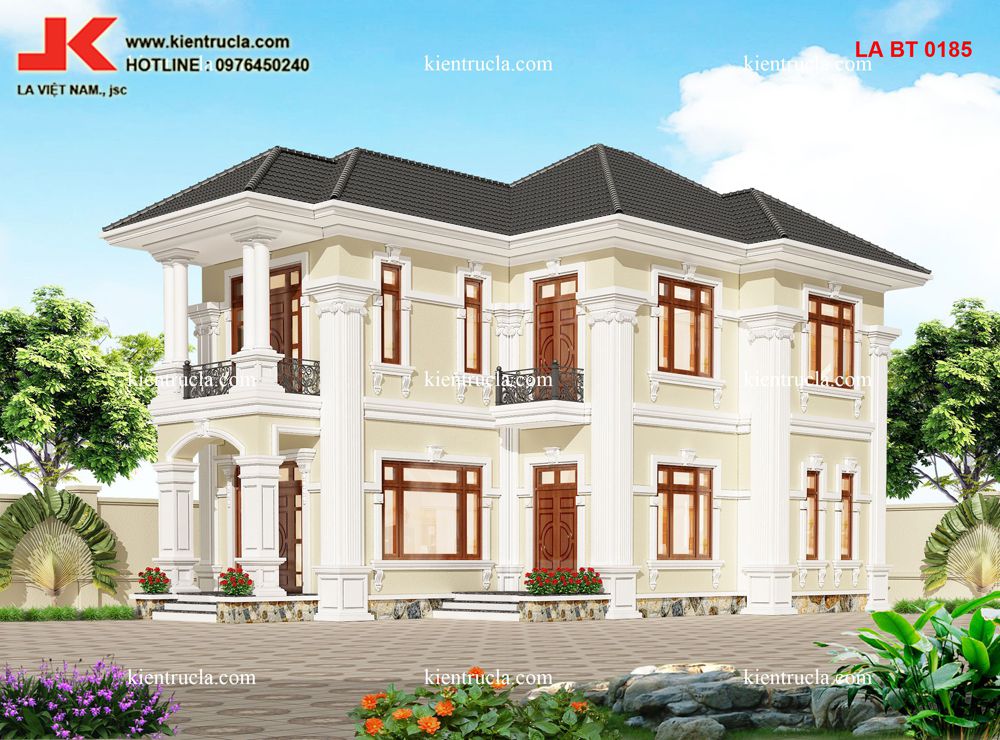 THIẾT KẾ BIỆT THỰ 2 TẦNG TÂN CỔ ĐIỂN DIỆN TÍCH 120 M2 - BT 0185