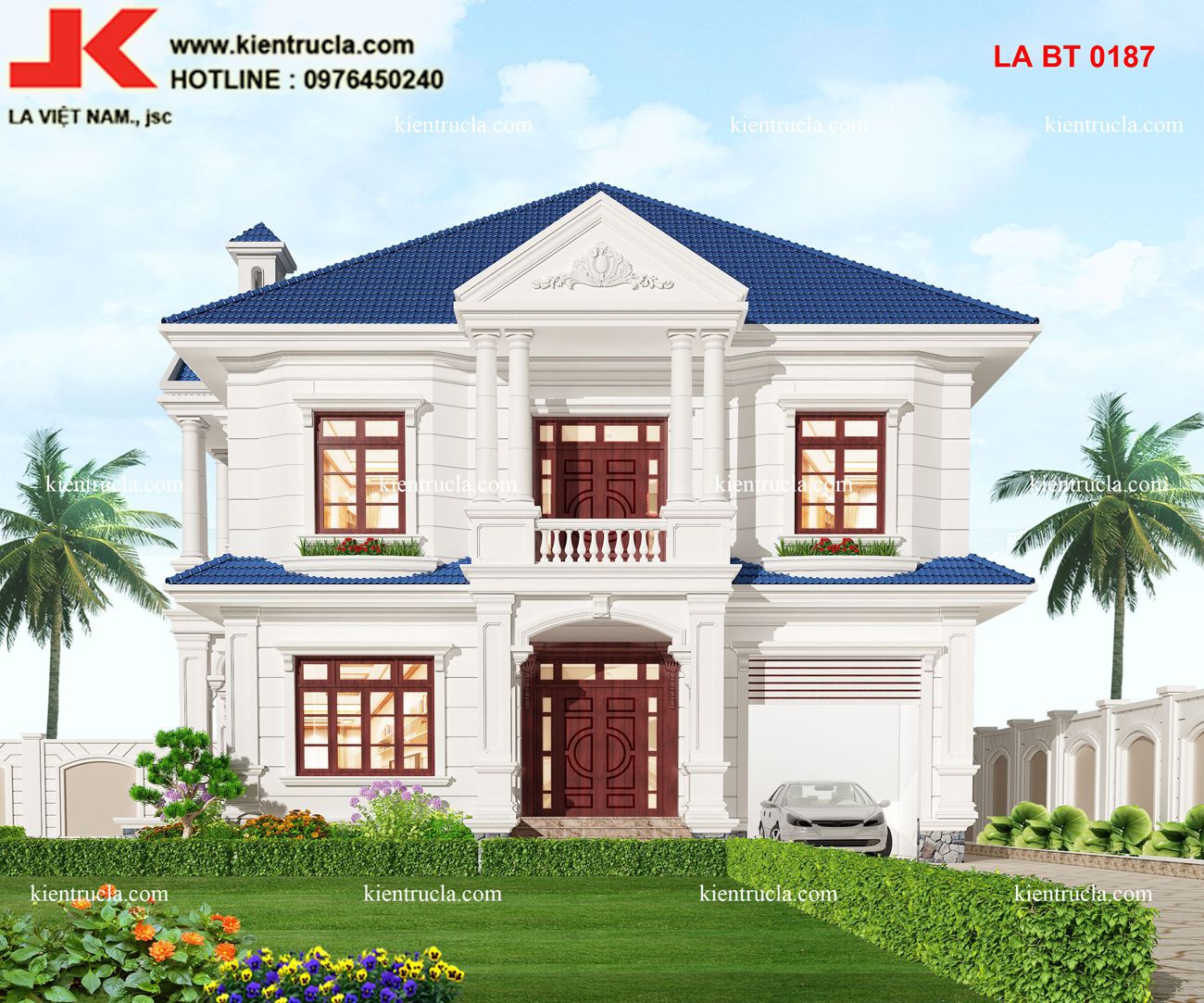 THIẾT KẾ BIỆT THỰ 2 TẦNG TÂN CỔ ĐIỂN MÁI THÁI - BT 0187