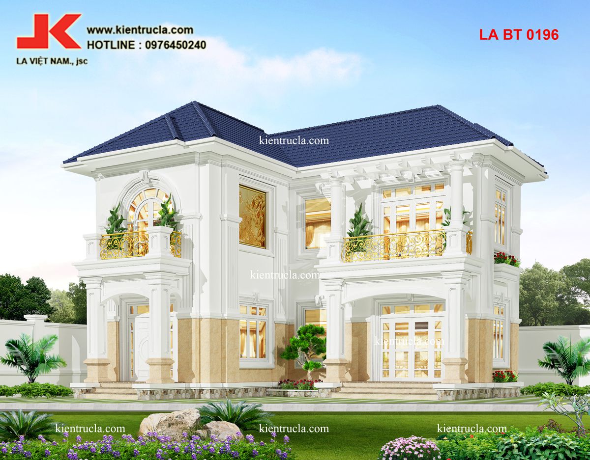 THIẾT KẾ BIỆT THỰ 2 TẦNG KIỂU PHÁP CHỮ L - BT 0196